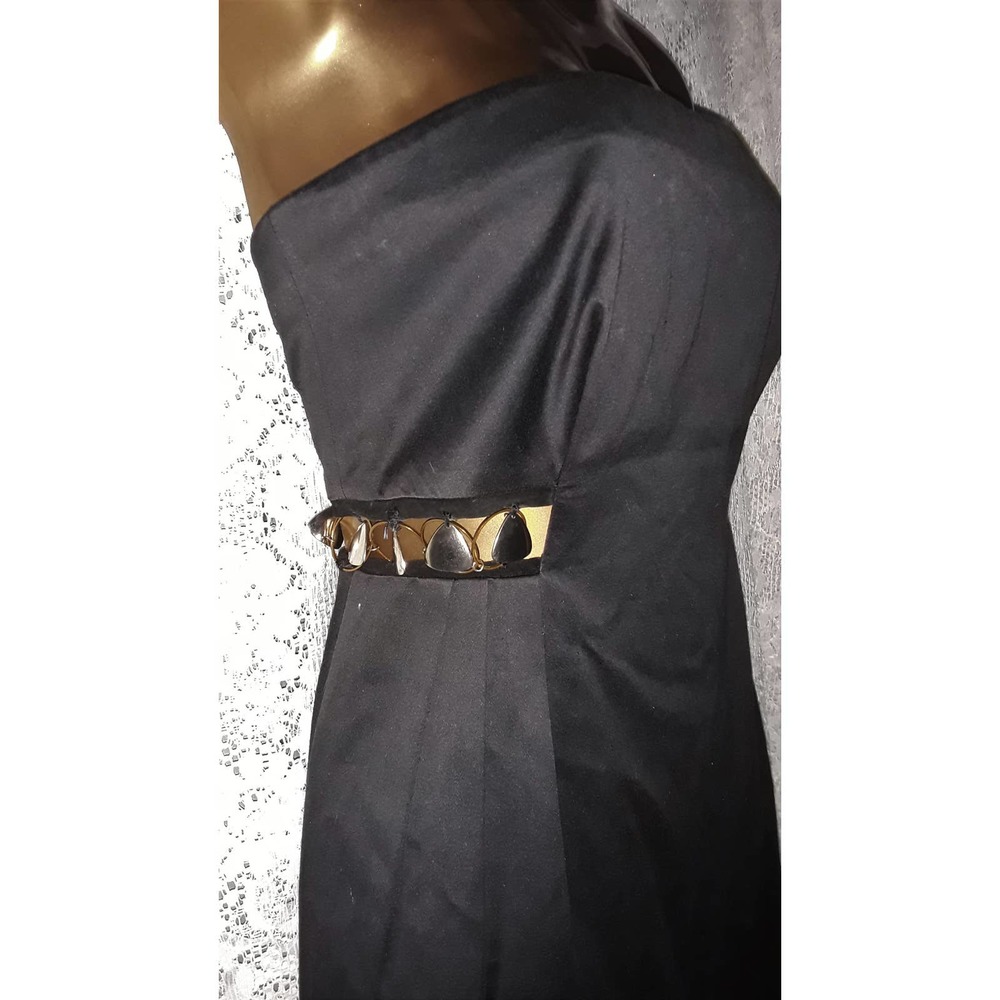 CHLOE Sz 38 Vintage Black Silk Strapless Cutout Dress w Chain Details - Picture 4 of 7